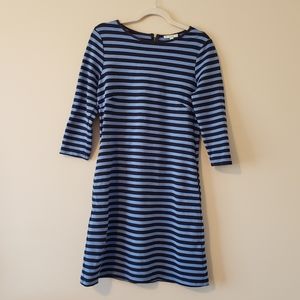 JADE MELODY TAM | Blue Black Stripe Dress 3/4 Sleeve M Soft Stretch Jersey Knit